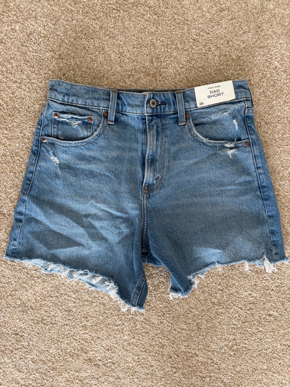 Abercrombie & Fitch Distressed Blue Denim Dad Shorts